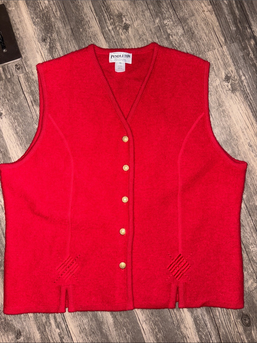 Vintage Pendleton Sweater Vest Women Large Red Wool Button Embroidered XL